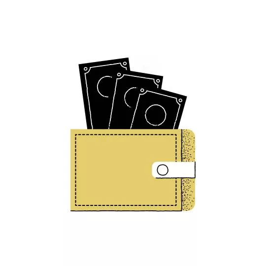 Income and career wallet with money